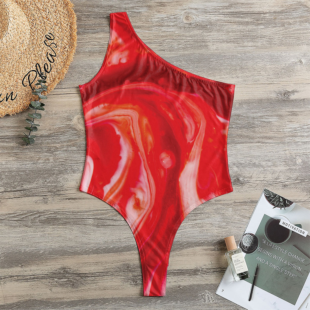 Red Acid Melt Print One Shoulder Bodysuit