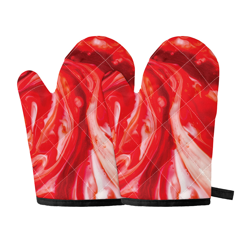 Red Acid Melt Print Oven Mitts