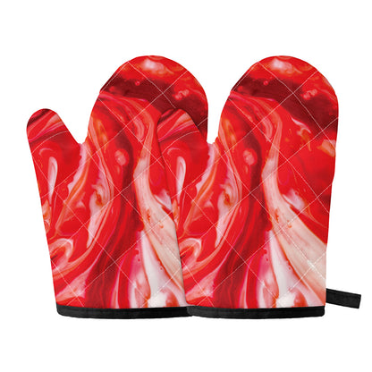Red Acid Melt Print Oven Mitts