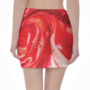 Red Acid Melt Print Pencil Mini Skirt