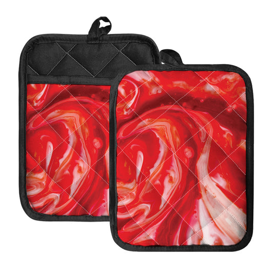 Red Acid Melt Print Pot Holders With Pocket