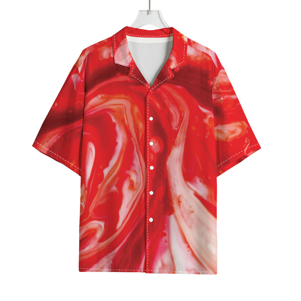 Red Acid Melt Print Rayon Hawaiian Shirt