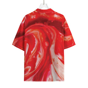 Red Acid Melt Print Rayon Hawaiian Shirt