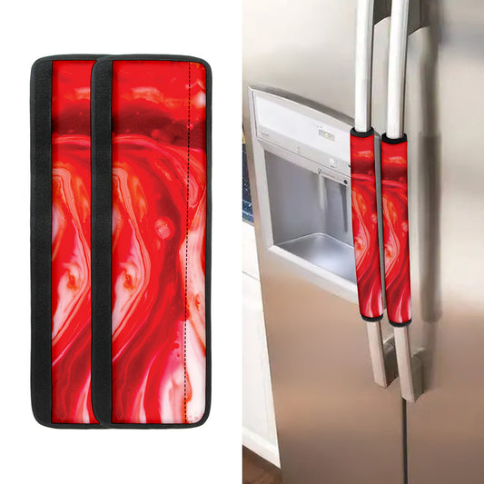 Red Acid Melt Print Refrigerator Handle Covers