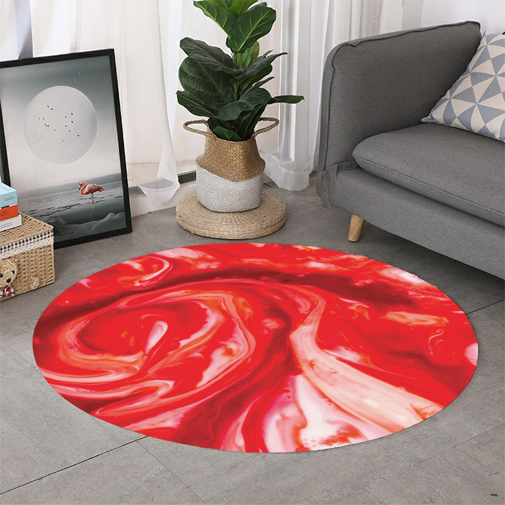 Red Acid Melt Print Round Rug