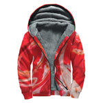 Red Acid Melt Print Sherpa Lined Zip Up Hoodie