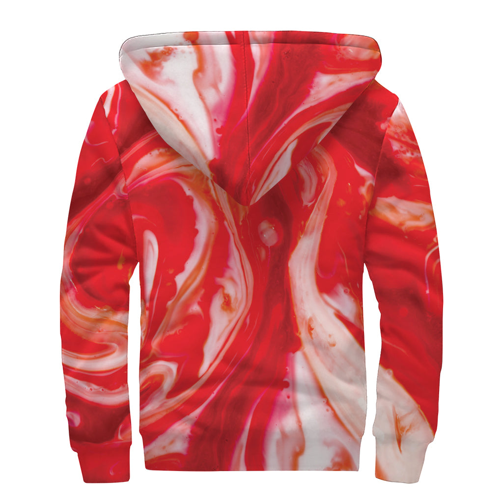 Red Acid Melt Print Sherpa Lined Zip Up Hoodie