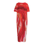 Red Acid Melt Print Short Sleeve Long Nightdress