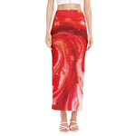 Red Acid Melt Print Side Slit Maxi Skirt