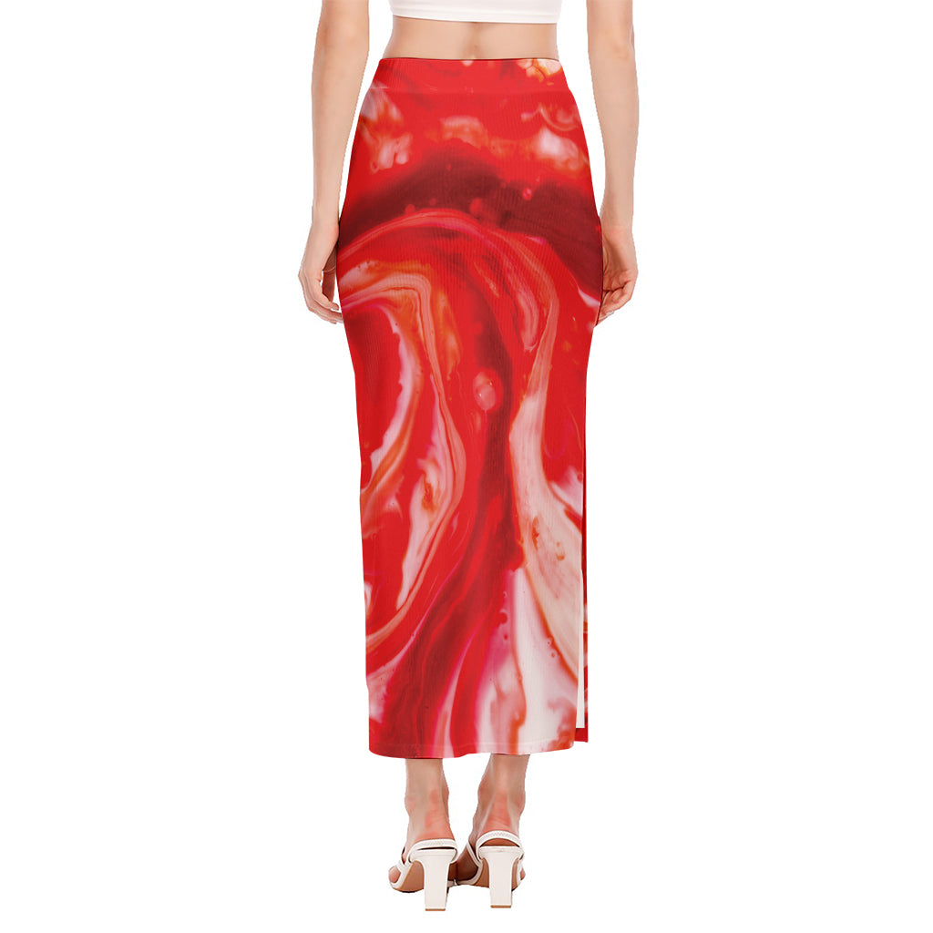 Red Acid Melt Print Side Slit Maxi Skirt