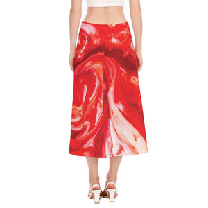 Red Acid Melt Print Side Slit Midi Skirt