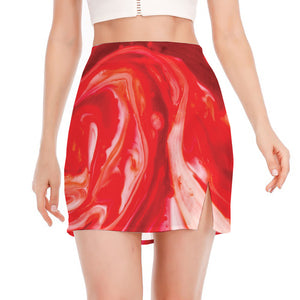 Red Acid Melt Print Side Slit Mini Skirt