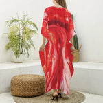 Red Acid Melt Print Silk V-Neck Kaftan Dress