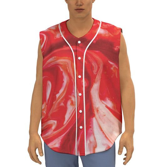Red Acid Melt Print Sleeveless Baseball Jersey