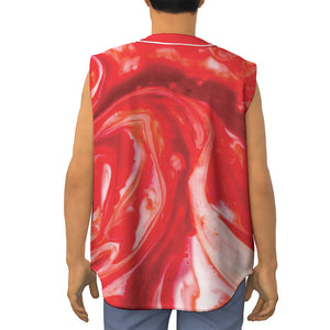 Red Acid Melt Print Sleeveless Baseball Jersey