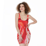 Red Acid Melt Print Sleeveless Bodycon Dress