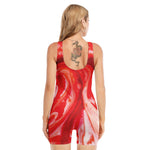 Red Acid Melt Print Sleeveless One Piece Swimsuit