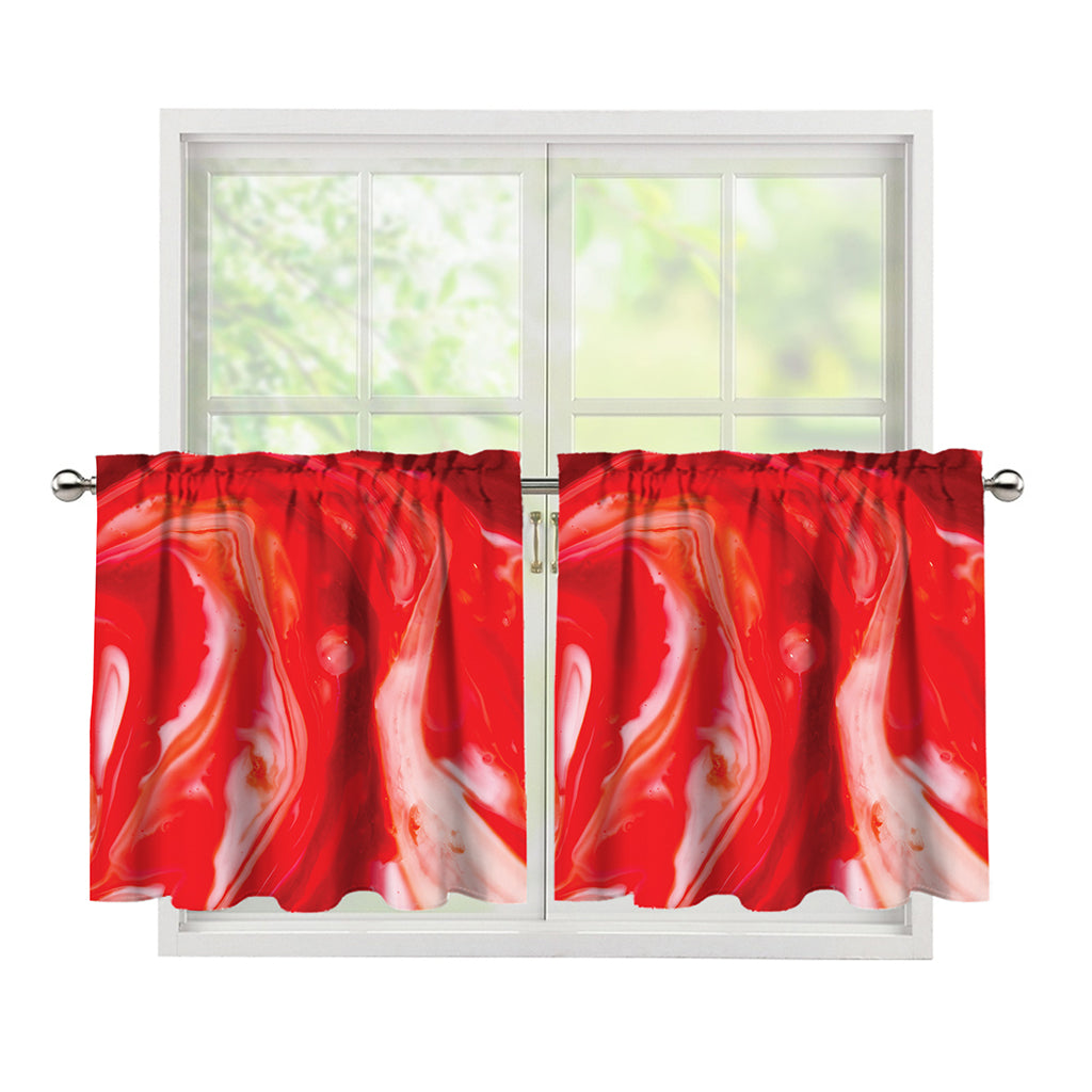 Red Acid Melt Print Tier Curtains