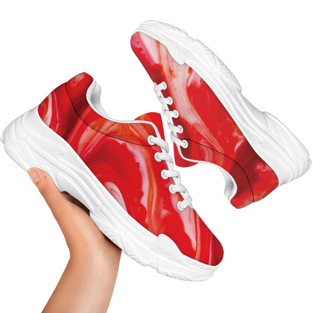 Red Acid Melt Print White Chunky Shoes