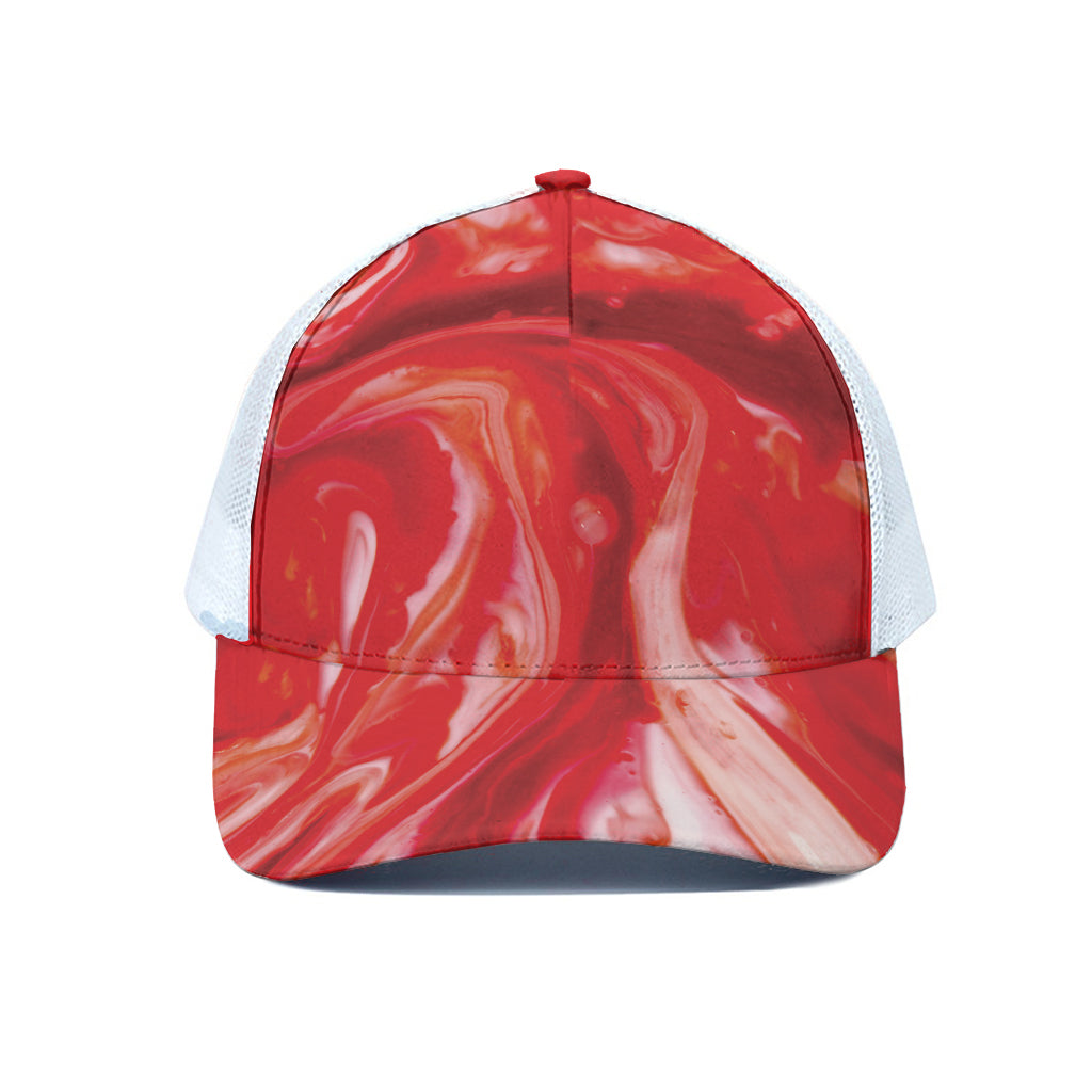 Red Acid Melt Print White Mesh Trucker Cap