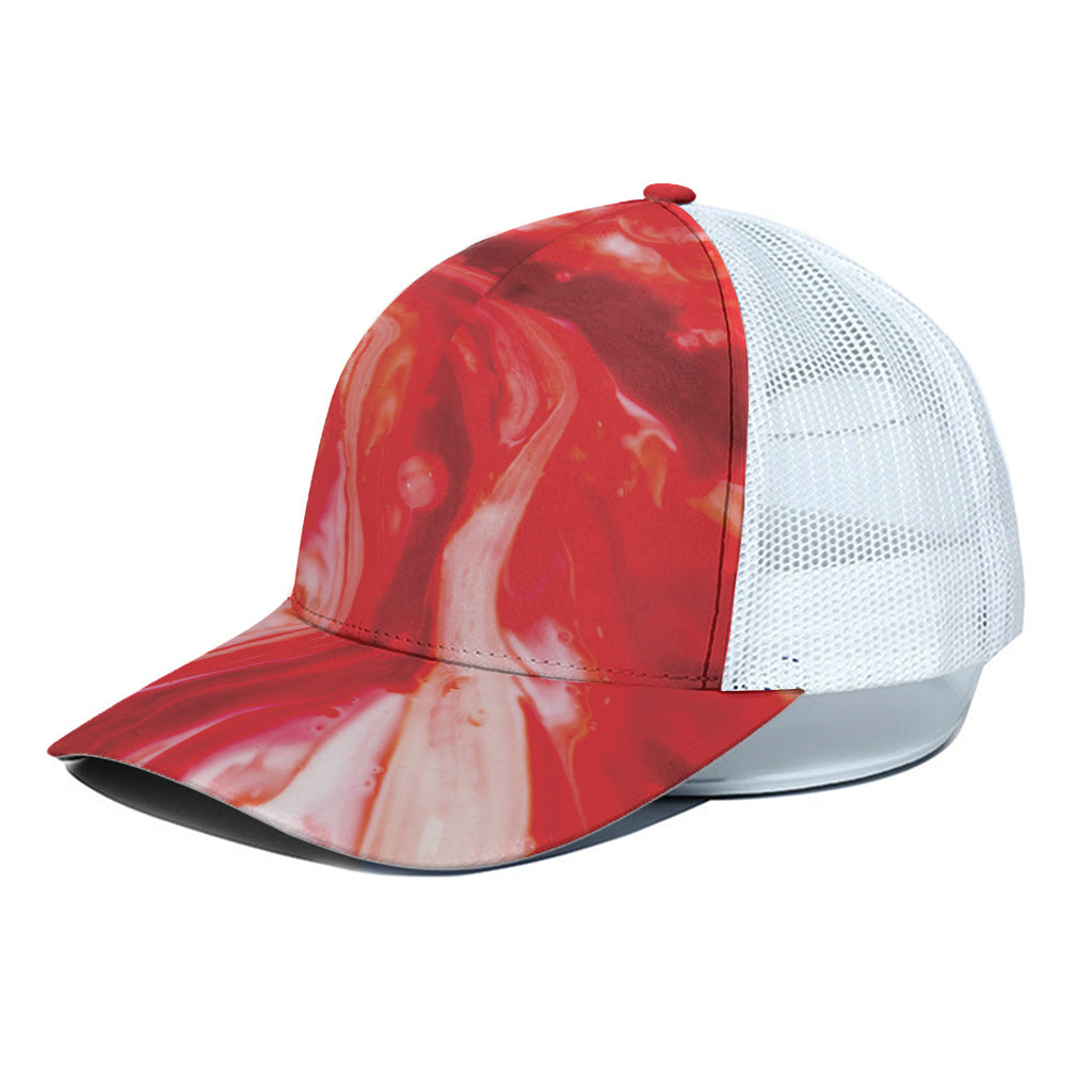 Red Acid Melt Print White Mesh Trucker Cap