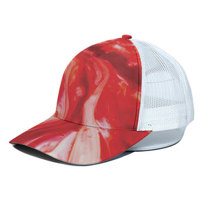 Red Acid Melt Print White Mesh Trucker Cap