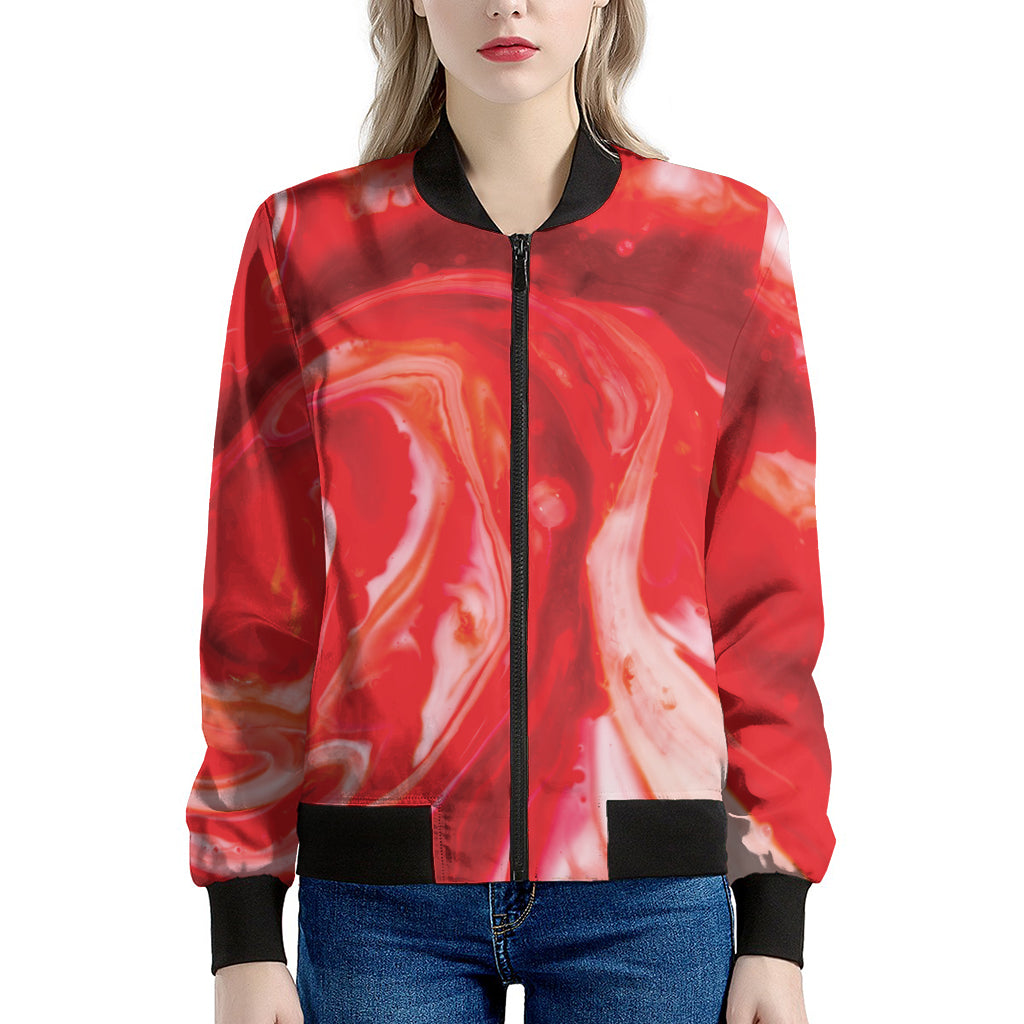 Red Acid Melt Print Women's Bomber Jacket