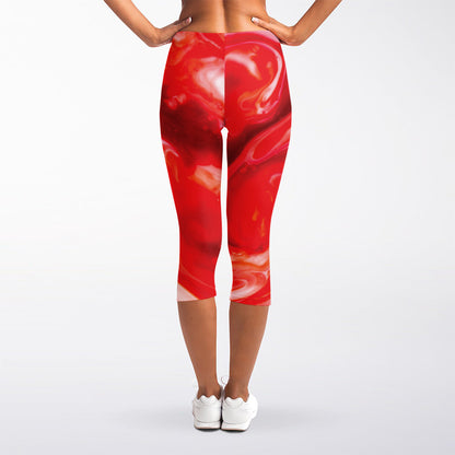 Red Acid Melt Print Women's Capri Leggings