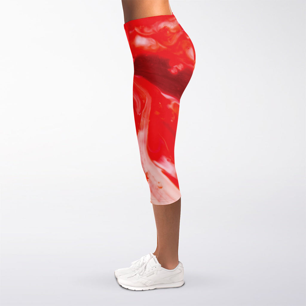 Red Acid Melt Print Women's Capri Leggings