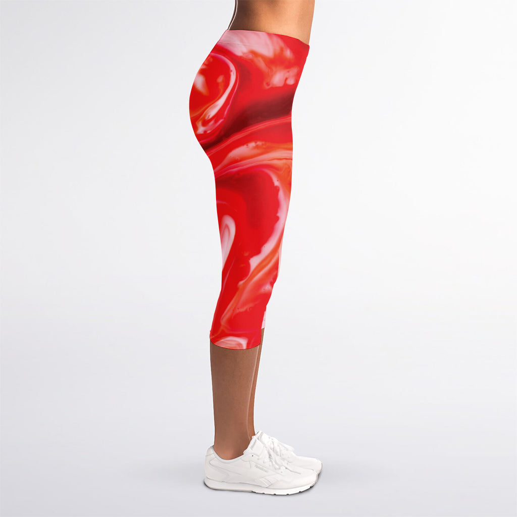 Red Acid Melt Print Women's Capri Leggings