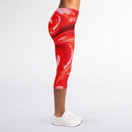 Red Acid Melt Print Women's Capri Leggings