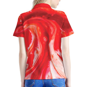 Red Acid Melt Print Women's Polo Shirt