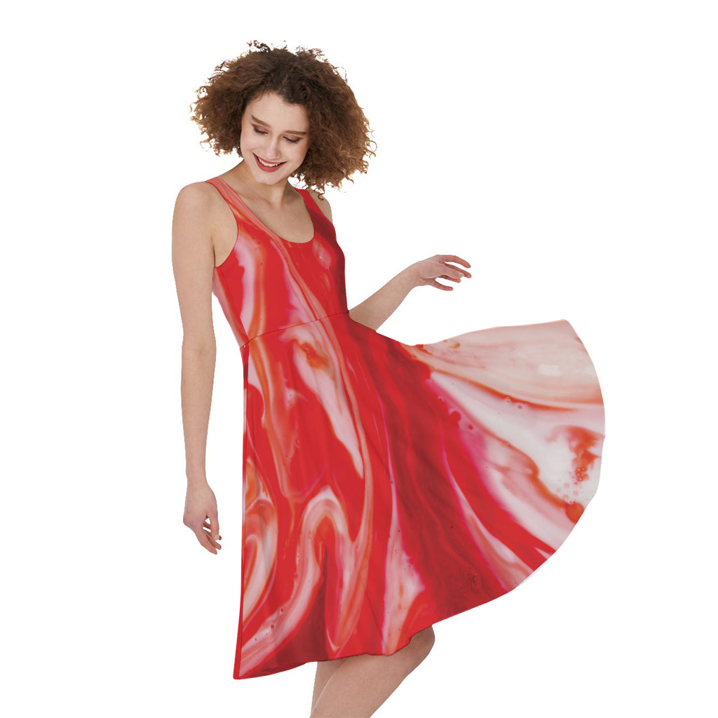 Red Acid Melt Print Women's Sleeveless Dress