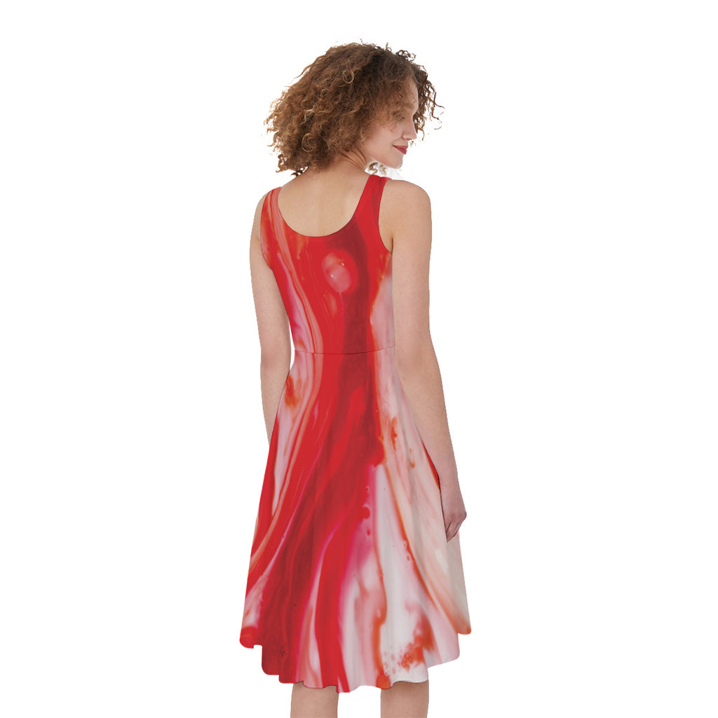 Red Acid Melt Print Women's Sleeveless Dress