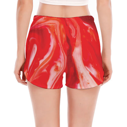 Red Acid Melt Print Women's Split Running Shorts