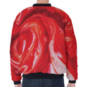 Red Acid Melt Print Zip Sleeve Bomber Jacket