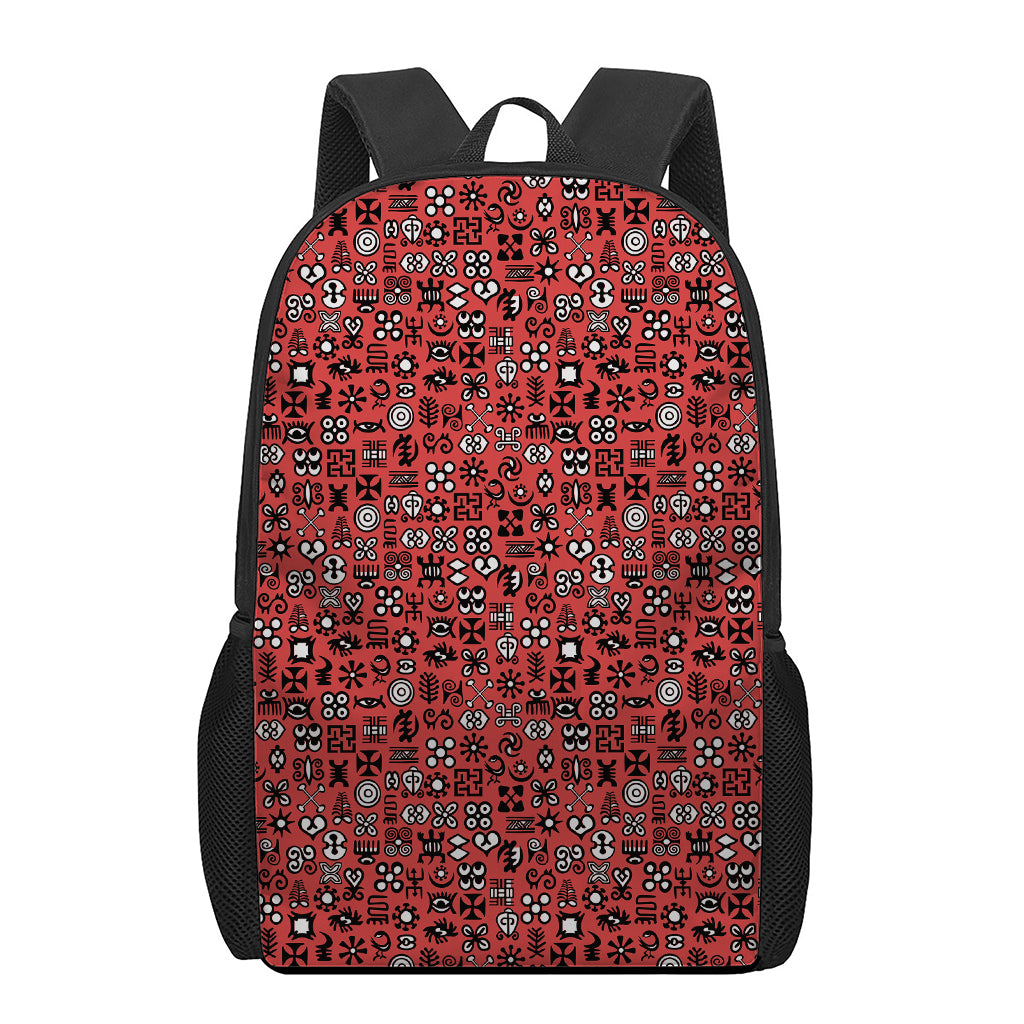 Red Adinkra Tribe Symbols Print 17 Inch Backpack