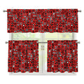 Red Adinkra Tribe Symbols Print 3 Piece Kitchen Curtains