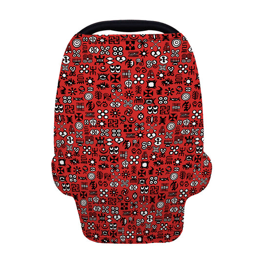 Red Adinkra Tribe Symbols Print Baby Seat Cover