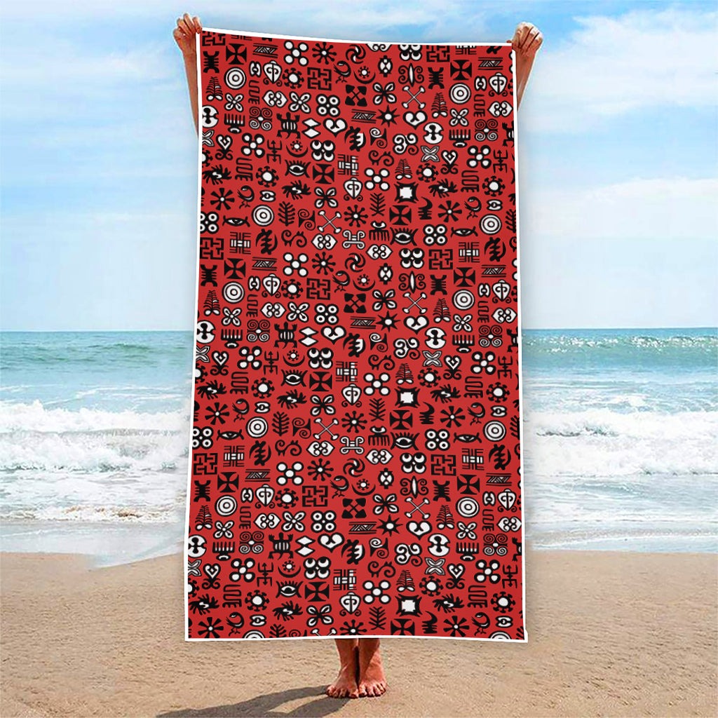 Red Adinkra Tribe Symbols Print Beach Towel