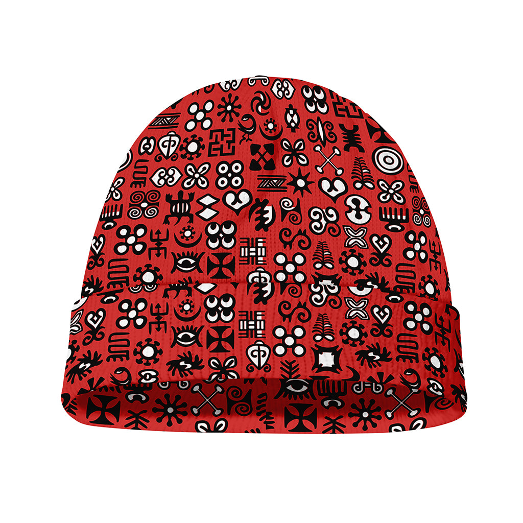 Red Adinkra Tribe Symbols Print Beanie