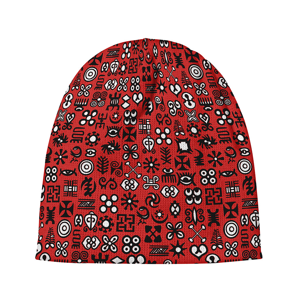 Red Adinkra Tribe Symbols Print Beanie