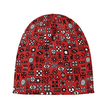 Red Adinkra Tribe Symbols Print Beanie
