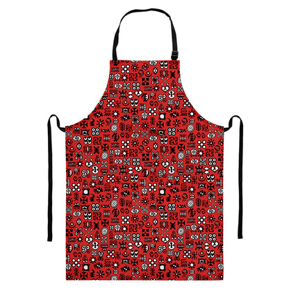Red Adinkra Tribe Symbols Print Bib Apron With Pocket