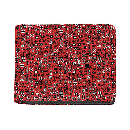 Red Adinkra Tribe Symbols Print Bifold Wallet