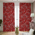 Red Adinkra Tribe Symbols Print Dimout Pencil Pleat Curtains