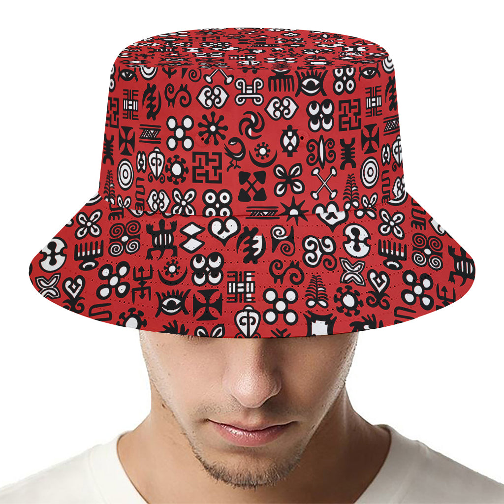 Red Adinkra Tribe Symbols Print Bucket Hat