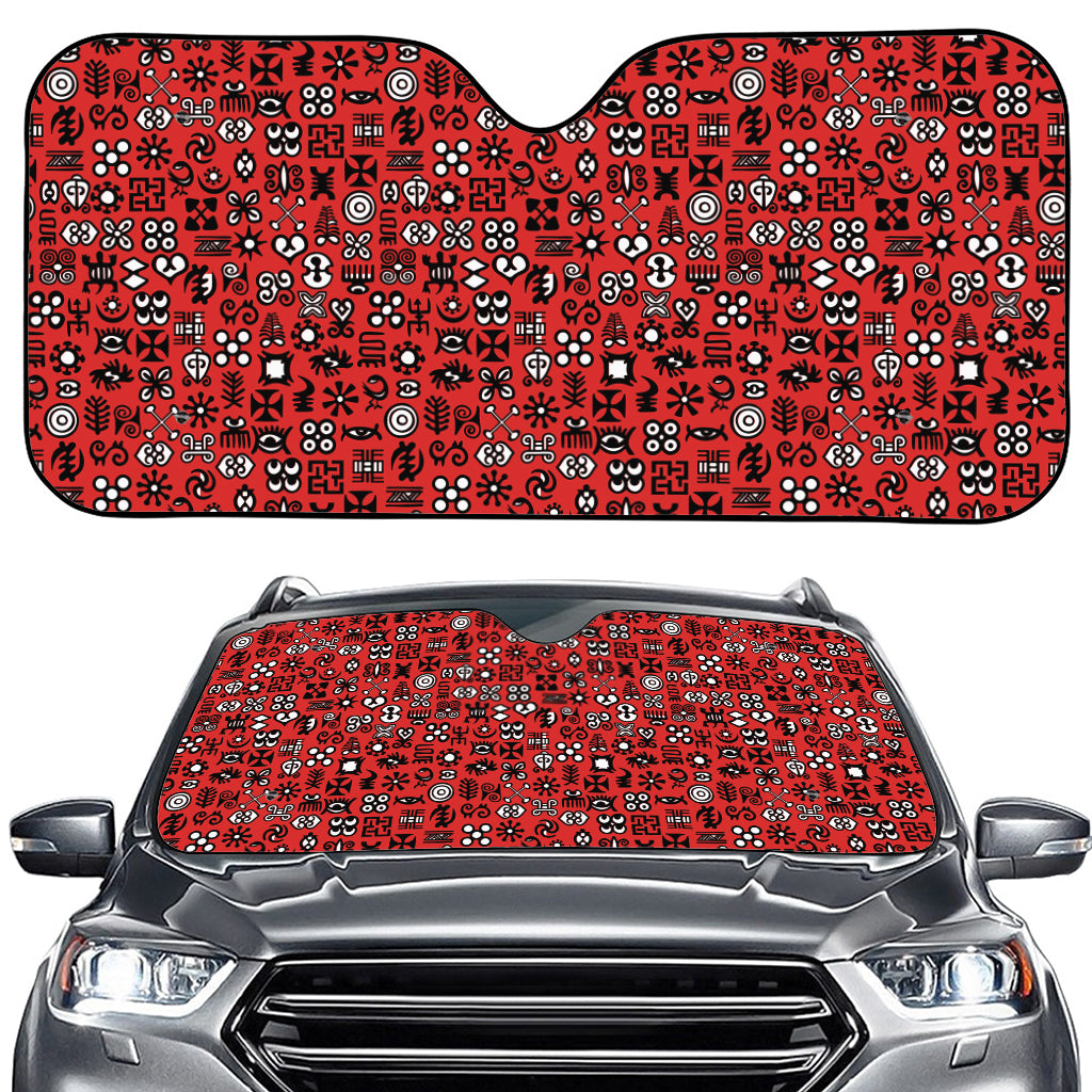 Red Adinkra Tribe Symbols Print Car Windshield Sun Shade