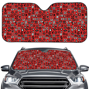 Red Adinkra Tribe Symbols Print Car Windshield Sun Shade