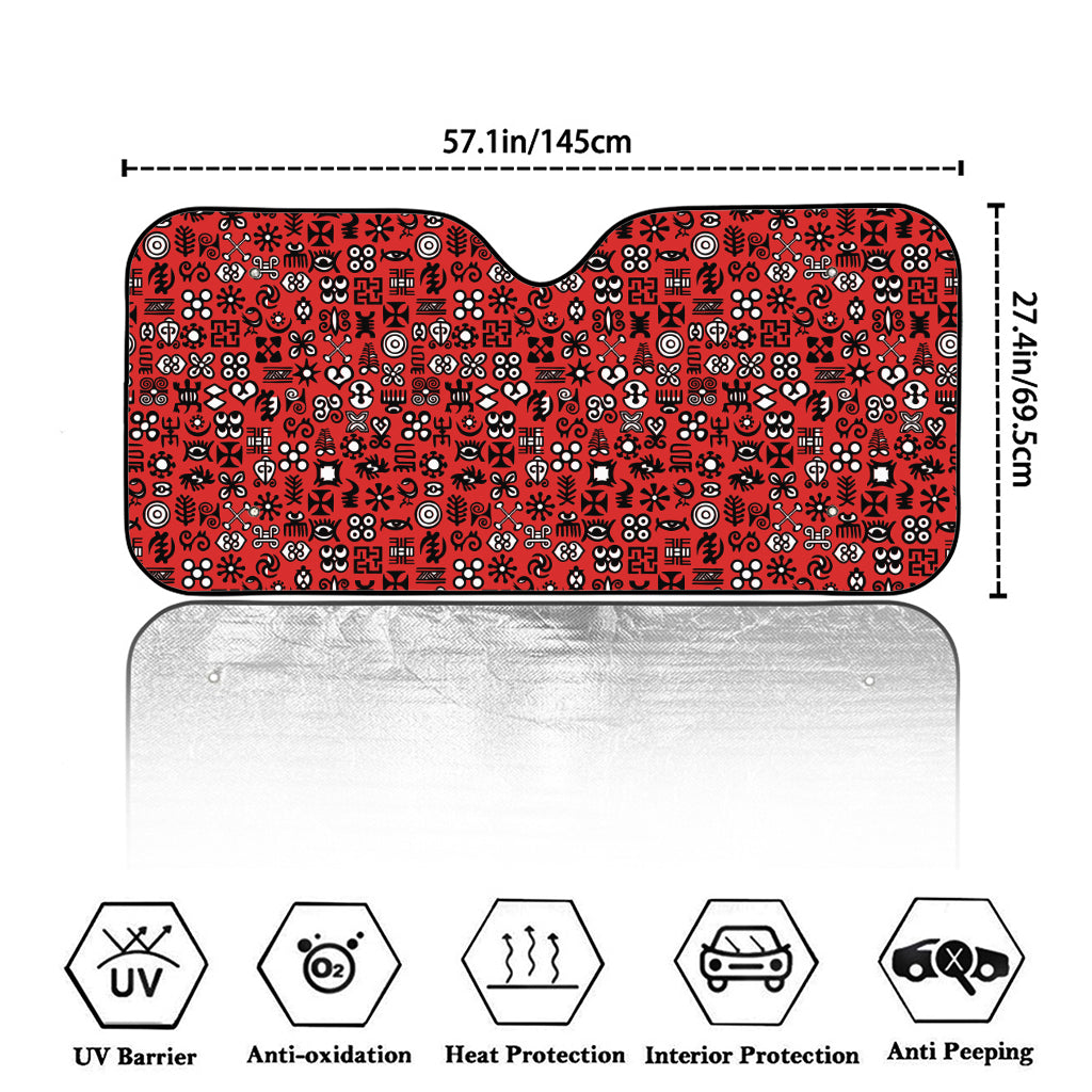 Red Adinkra Tribe Symbols Print Car Windshield Sun Shade